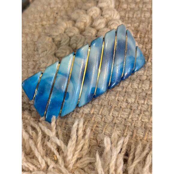 VTG Large 1980s Wire Wrapped Hair Clip 3.5" turquoise Blue Resin Barrette KOREA - Picture 1 of 7